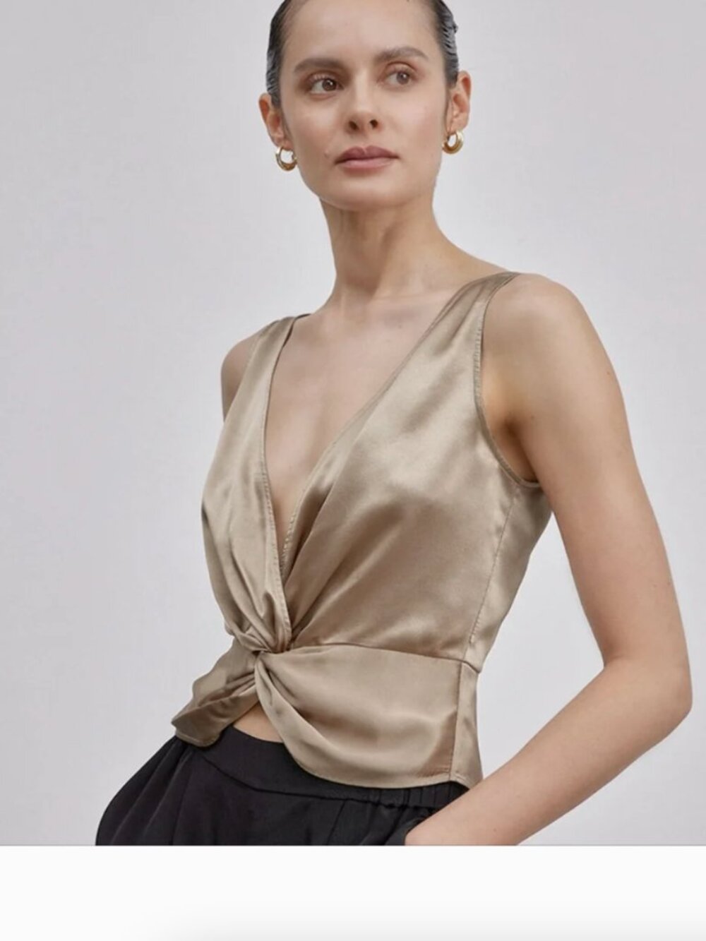 Silk Maison Sleeveless Wrap Knot Silk Cropped Tank Top Champagne sz XL *AS IS*